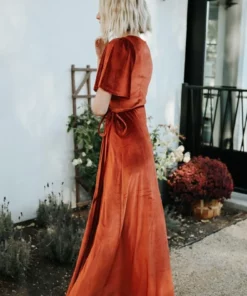BB Custom Meghan Velvet Wrap Maxi Dress | Rust 21 BB Custom Meghan Velvet Wrap Maxi Dress | Rust