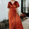 BB Custom Meghan Velvet Wrap Maxi Dress | Rust