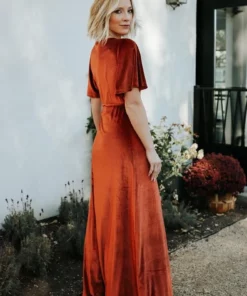 BB Custom Meghan Velvet Wrap Maxi Dress | Rust 13 BB Custom Meghan Velvet Wrap Maxi Dress | Rust