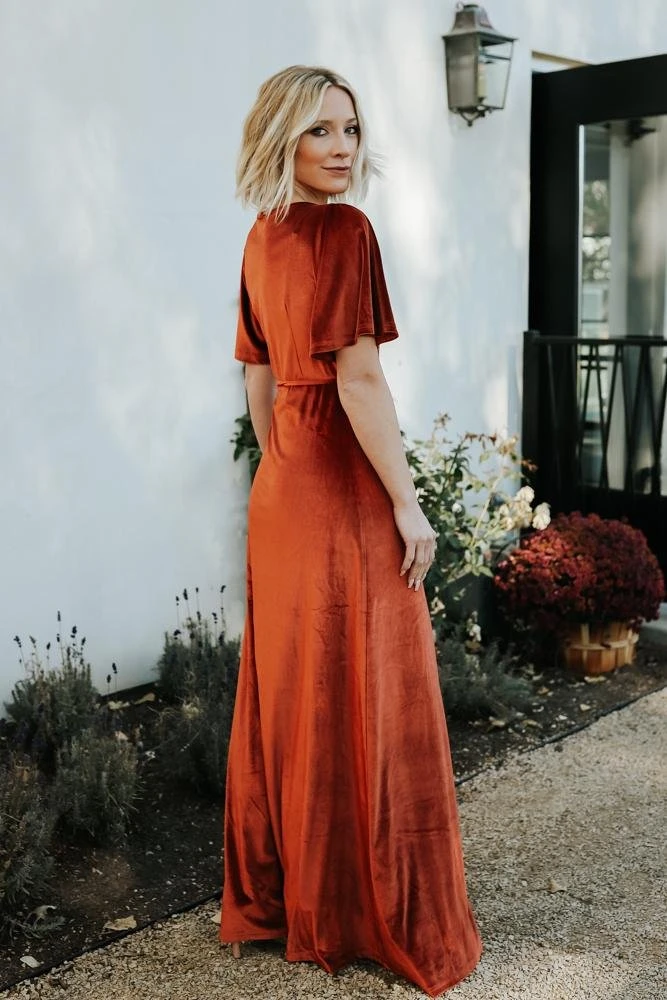 BB Custom Meghan Velvet Wrap Maxi Dress | Rust 3 BB Custom Meghan Velvet Wrap Maxi Dress | Rust