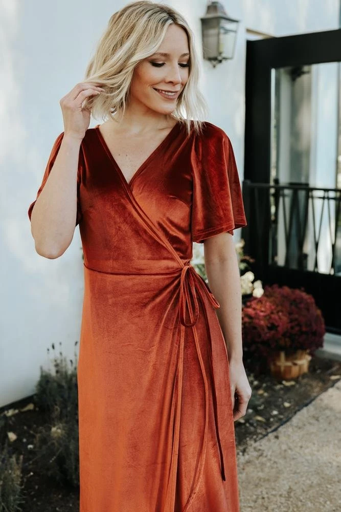 BB Custom Meghan Velvet Wrap Maxi Dress | Rust 9 BB Custom Meghan Velvet Wrap Maxi Dress | Rust