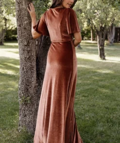 BB Custom Dresses Meghan Velvet Wrap Maxi Dress | Spice