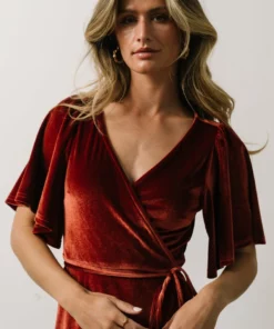 BB Custom Meghan Velvet Wrap Maxi Dress | Terracotta 18 BB Custom Meghan Velvet Wrap Maxi Dress | Terracotta