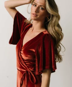 BB Custom Meghan Velvet Wrap Maxi Dress | Terracotta 26 BB Custom Meghan Velvet Wrap Maxi Dress | Terracotta