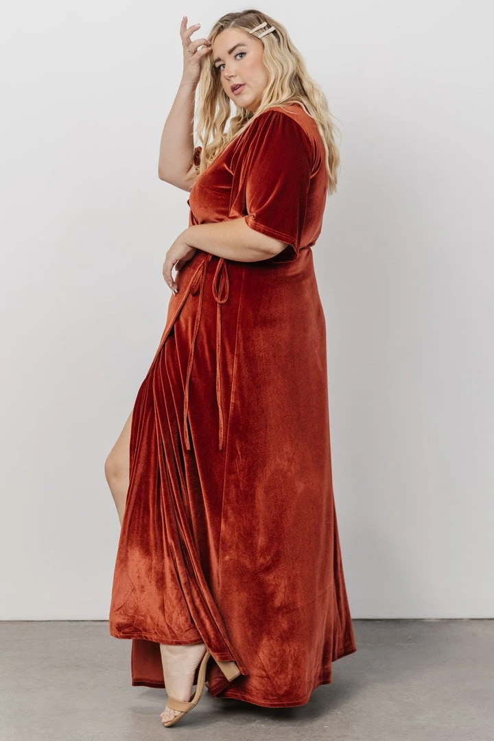 BB Custom Meghan Velvet Wrap Maxi Dress | Terracotta 14 BB Custom Meghan Velvet Wrap Maxi Dress | Terracotta