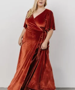BB Custom Meghan Velvet Wrap Maxi Dress | Terracotta 23 BB Custom Meghan Velvet Wrap Maxi Dress | Terracotta