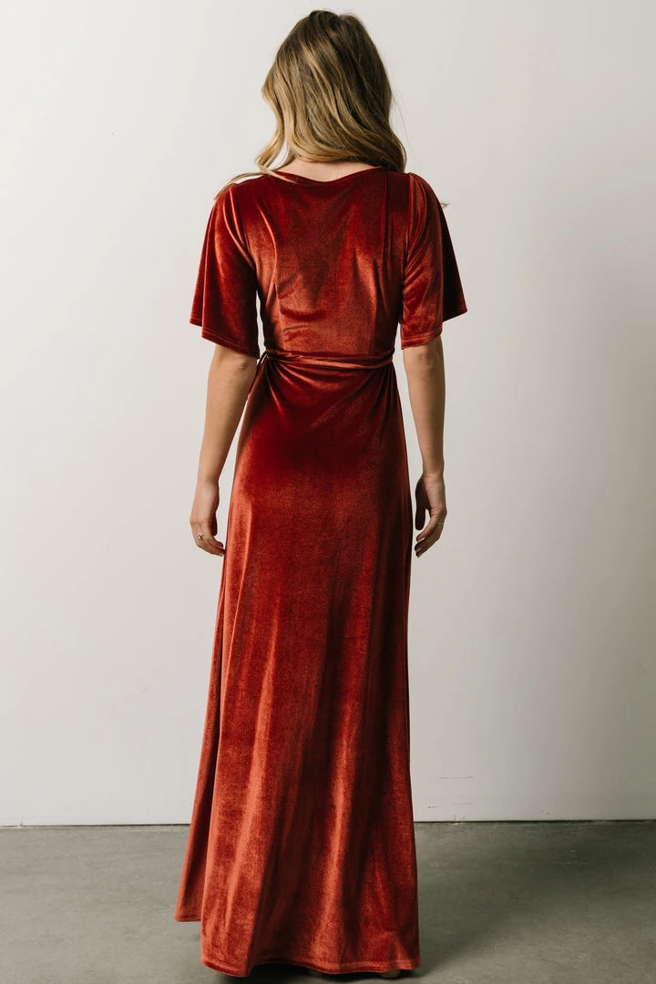 BB Custom Meghan Velvet Wrap Maxi Dress | Terracotta 8 BB Custom Meghan Velvet Wrap Maxi Dress | Terracotta