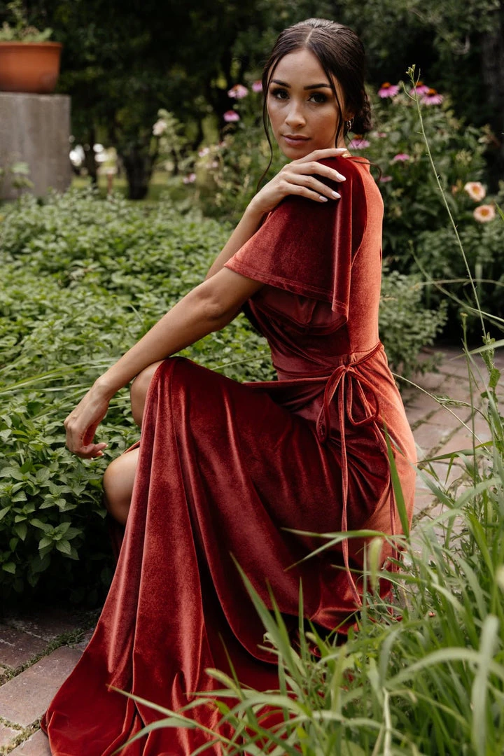 BB Custom Meghan Velvet Wrap Maxi Dress | Terracotta 2 BB Custom Meghan Velvet Wrap Maxi Dress | Terracotta