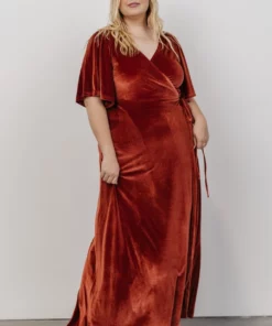 BB Custom Meghan Velvet Wrap Maxi Dress | Terracotta 20 BB Custom Meghan Velvet Wrap Maxi Dress | Terracotta