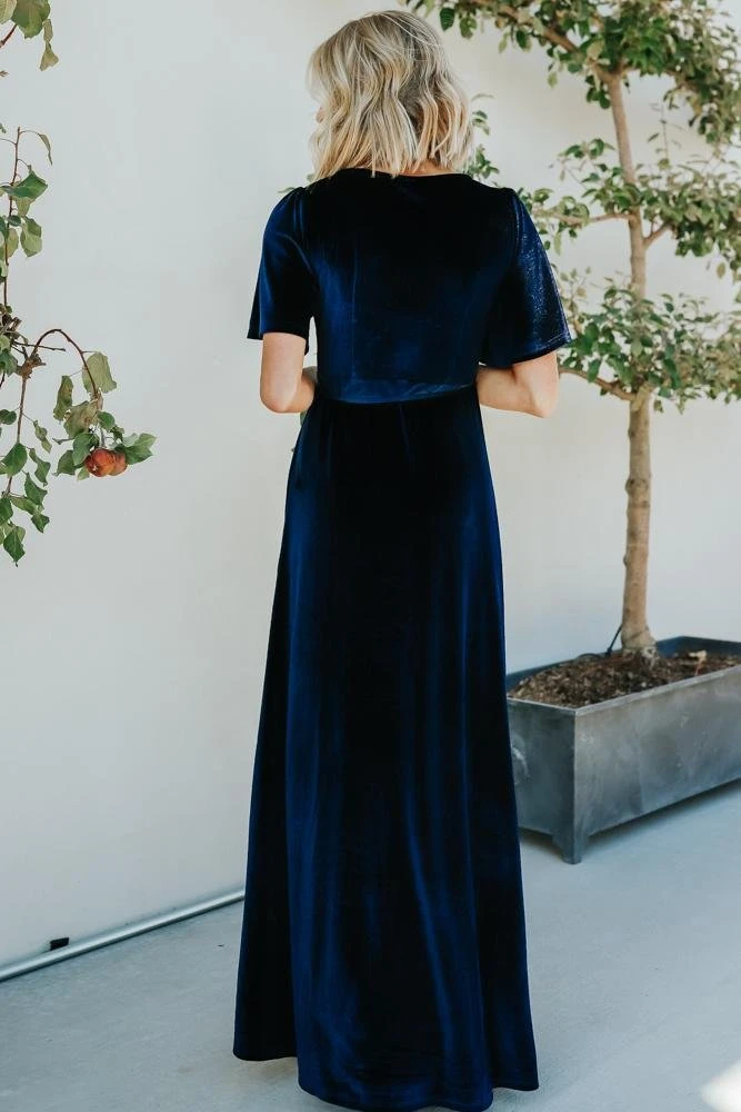 BB Custom Meghan Velvet Wrap Maxi Dress | Navy 3 BB Custom Meghan Velvet Wrap Maxi Dress | Navy