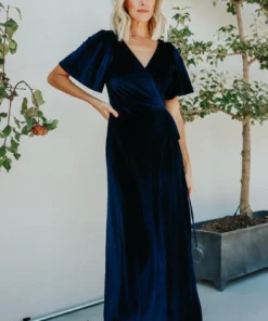 BB Custom Meghan Velvet Wrap Maxi Dress | Navy 10 BB Custom Meghan Velvet Wrap Maxi Dress | Navy