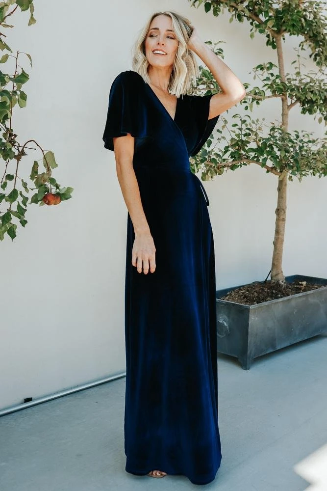 BB Custom Meghan Velvet Wrap Maxi Dress | Navy 2 BB Custom Meghan Velvet Wrap Maxi Dress | Navy