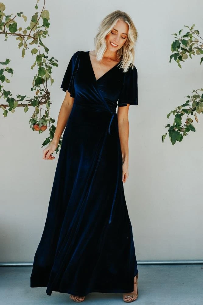 BB Custom Meghan Velvet Wrap Maxi Dress | Navy 7 BB Custom Meghan Velvet Wrap Maxi Dress | Navy