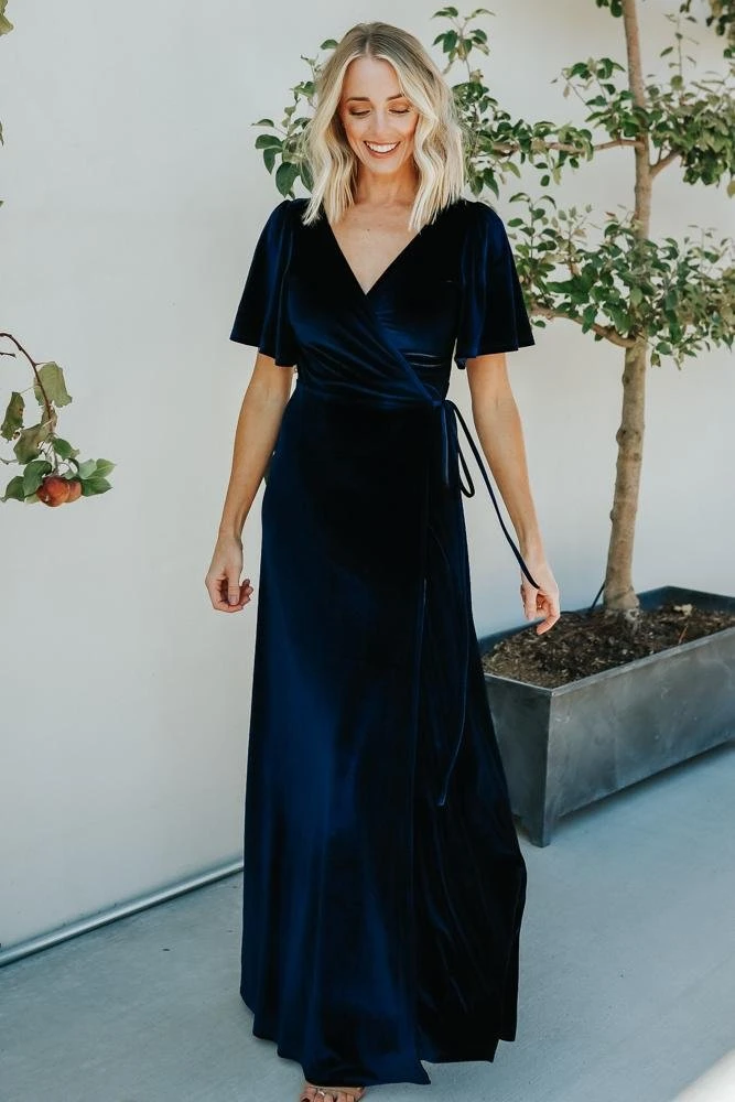 BB Custom Meghan Velvet Wrap Maxi Dress | Navy 6 BB Custom Meghan Velvet Wrap Maxi Dress | Navy