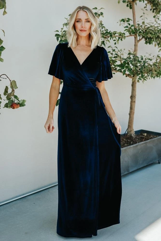 BB Custom Meghan Velvet Wrap Maxi Dress | Navy 1 BB Custom Meghan Velvet Wrap Maxi Dress | Navy