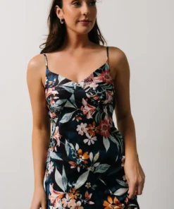 DF Dresses Midnight Tropics Satin Dress | Deep Blue Floral 15 DF Dresses Midnight Tropics Satin Dress | Deep Blue Floral