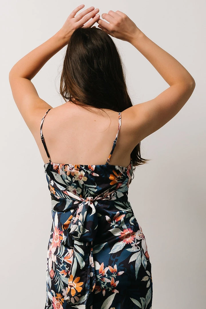 DF Dresses Midnight Tropics Satin Dress | Deep Blue Floral 4 DF Dresses Midnight Tropics Satin Dress | Deep Blue Floral