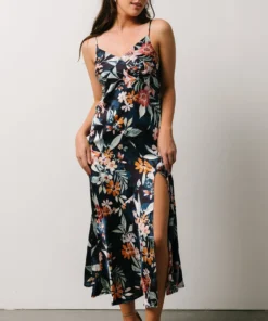 DF Dresses Midnight Tropics Satin Dress | Deep Blue Floral 14 DF Dresses Midnight Tropics Satin Dress | Deep Blue Floral