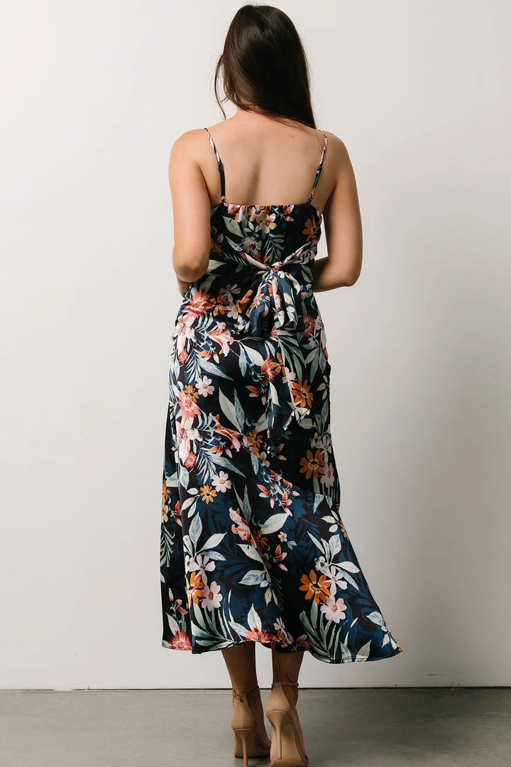 DF Dresses Midnight Tropics Satin Dress | Deep Blue Floral 3 DF Dresses Midnight Tropics Satin Dress | Deep Blue Floral