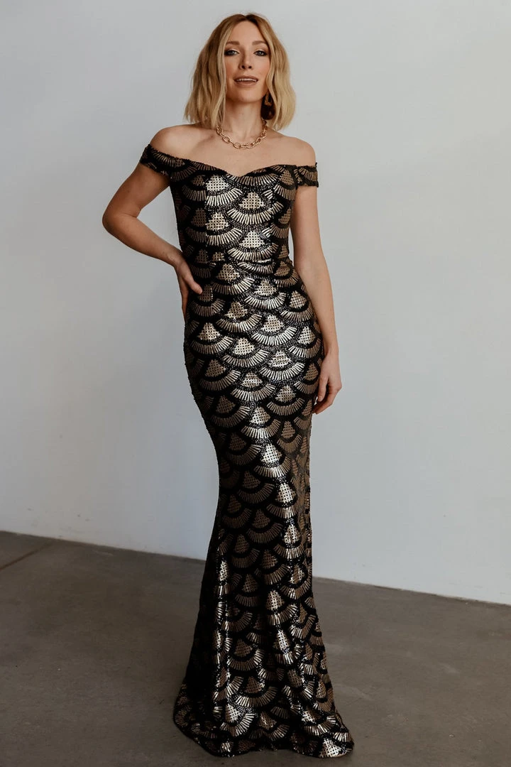 RR Dresses Milan Sequin Gown | Black + Gold 1 RR Dresses Milan Sequin Gown | Black + Gold