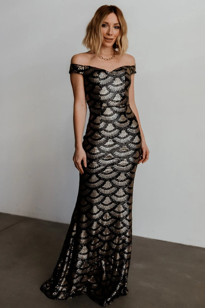 RR Dresses Milan Sequin Gown | Black + Gold 3 RR Dresses Milan Sequin Gown | Black + Gold