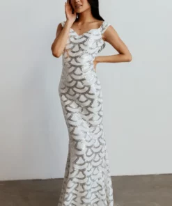 RR Dresses Milan Sequin Gown | White + Silver 12 RR Dresses Milan Sequin Gown | White + Silver