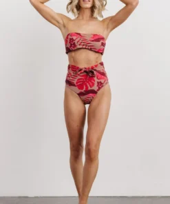 EN Milos Bikini Top | Red Monstera Print