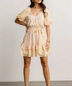 FT Mirabella Short Dress | Light Yellow Floral