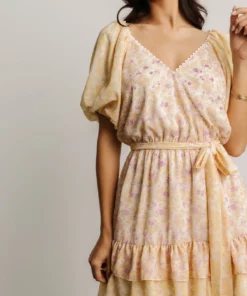 FT Mirabella Short Dress | Light Yellow Floral