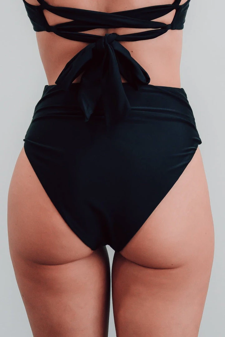 BJB Montego High Waist Tie Bikini Bottom | Black 4 BJB Montego High Waist Tie Bikini Bottom | Black