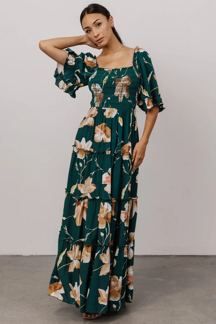 BB Custom Natasha Ruffle Maxi Dress | Deep Green Floral Dresses 1 BB Custom Natasha Ruffle Maxi Dress | Deep Green Floral Dresses