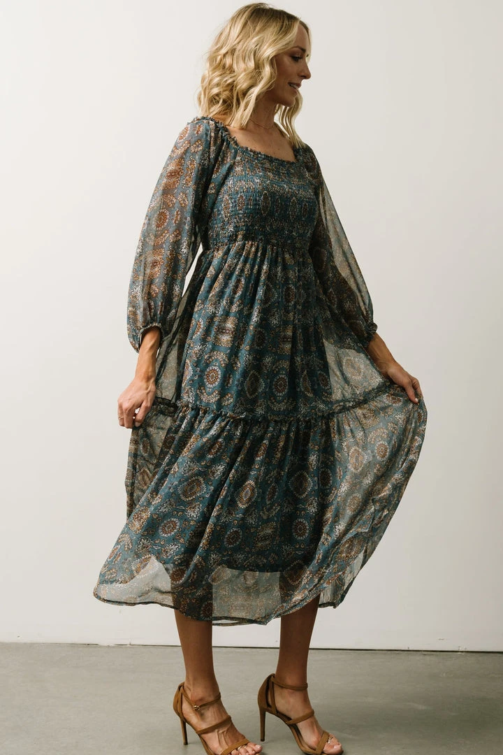 IL Dresses Nellie Smocked Midi Dress | Blue Print 4 IL Dresses Nellie Smocked Midi Dress | Blue Print