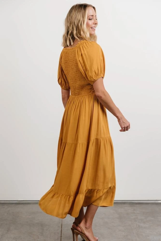 POL Newcastle Embroidered Midi Dress | Mustard 5 POL Newcastle Embroidered Midi Dress | Mustard