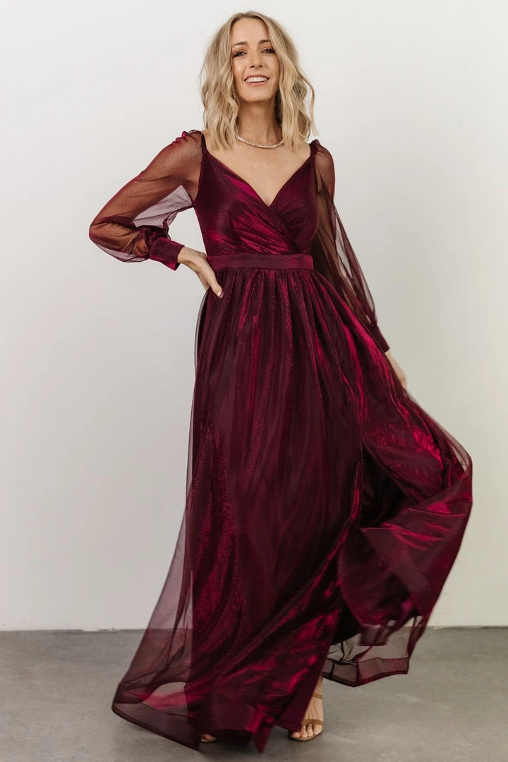 Soi Dresses Octavia Shimmer Gown | Mulberry 1 Soi Dresses Octavia Shimmer Gown | Mulberry