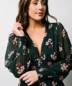 BB Custom Olivia Maxi Dress | Dark Green Floral