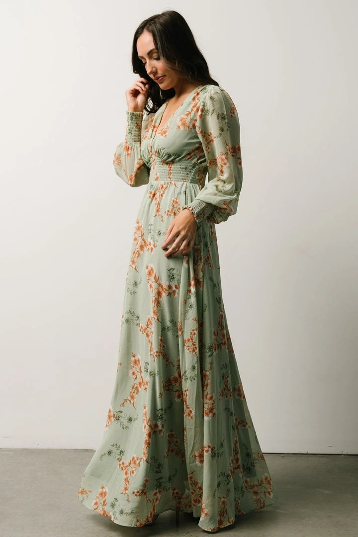 BB Custom Maxi Dresses Olivia Maxi Dress | Sage + Peach Floral 3 BB Custom Maxi Dresses Olivia Maxi Dress | Sage + Peach Floral