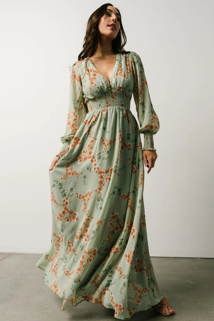BB Custom Maxi Dresses Olivia Maxi Dress | Sage + Peach Floral 1 BB Custom Maxi Dresses Olivia Maxi Dress | Sage + Peach Floral