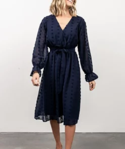POL Paisley Dot Midi Dress | Navy