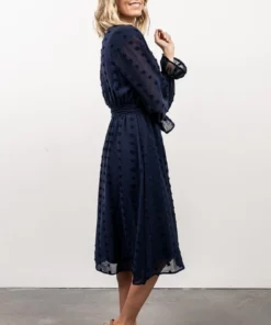 POL Paisley Dot Midi Dress | Navy