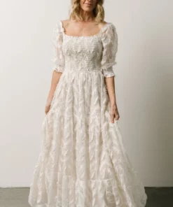 BB Custom Paloma Smocked Feather Maxi Dress | Off White