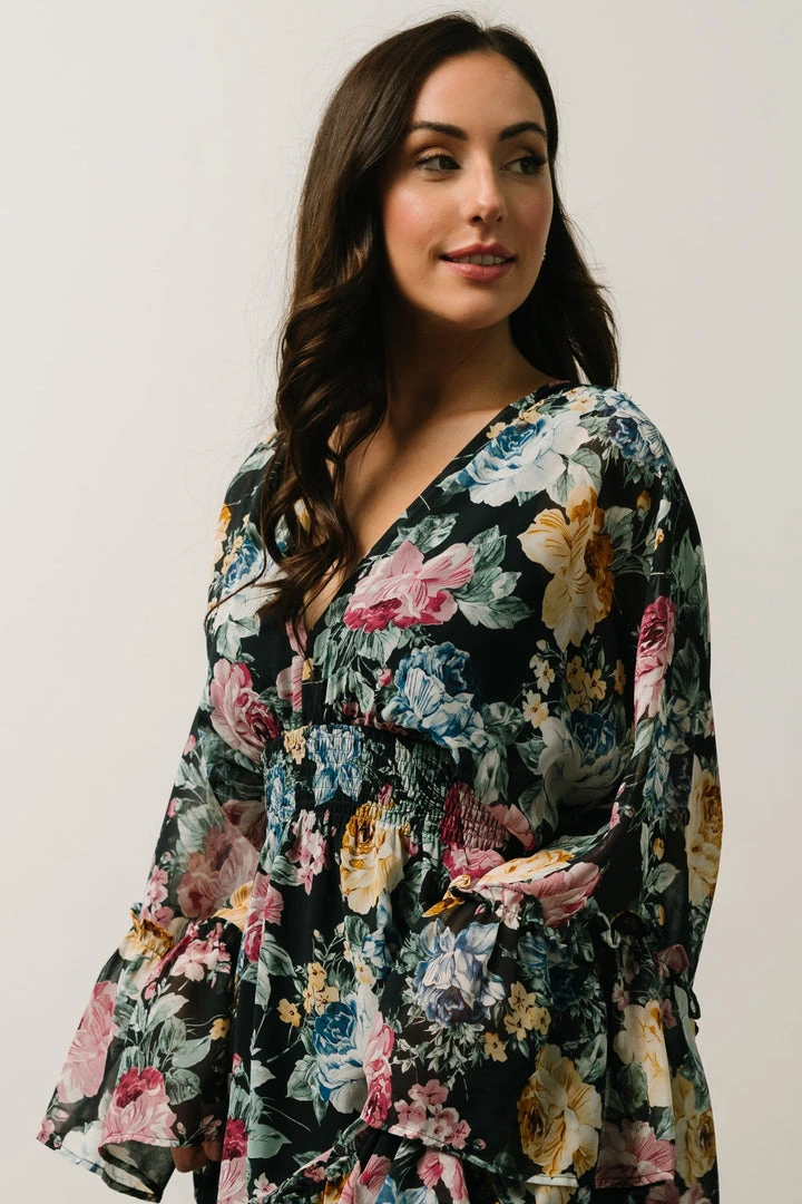 DF Pansy Mini Dress | Black Multi Floral Dresses 10 DF Pansy Mini Dress | Black Multi Floral Dresses