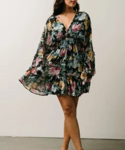 DF Pansy Mini Dress | Black Multi Floral Dresses