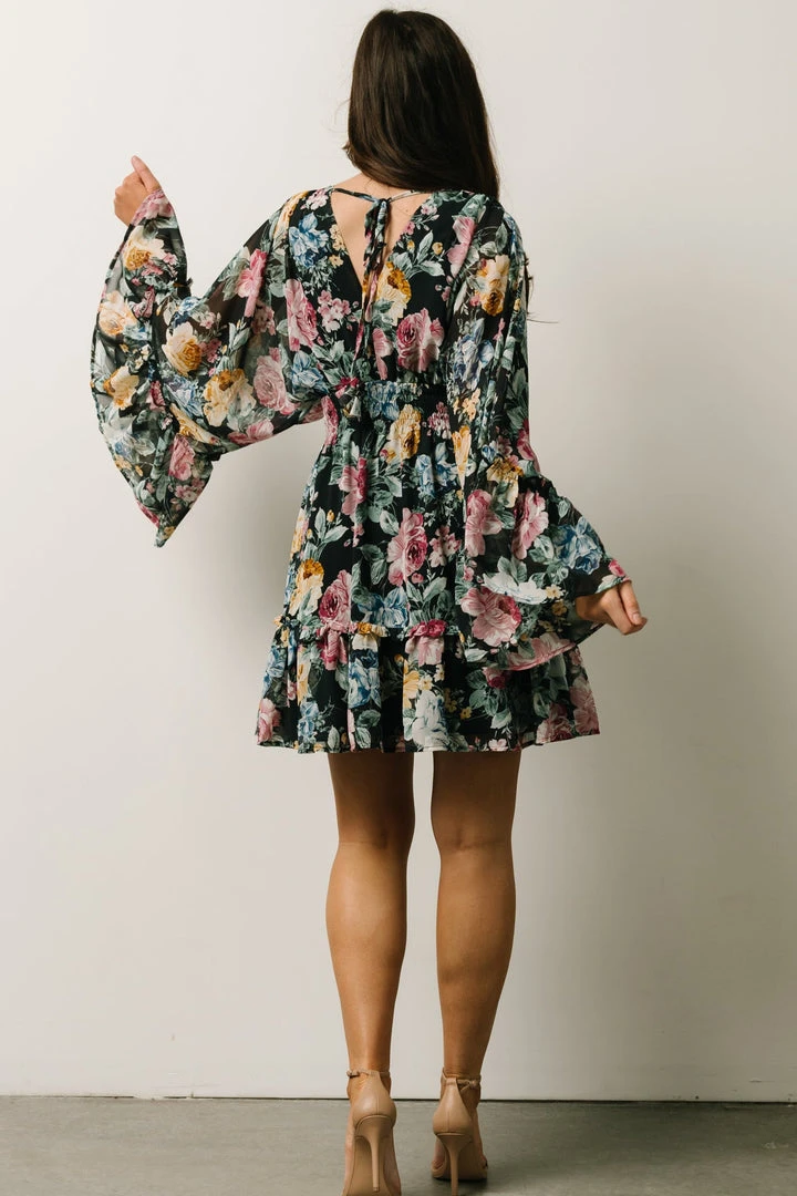 DF Pansy Mini Dress | Black Multi Floral Dresses 3 DF Pansy Mini Dress | Black Multi Floral Dresses