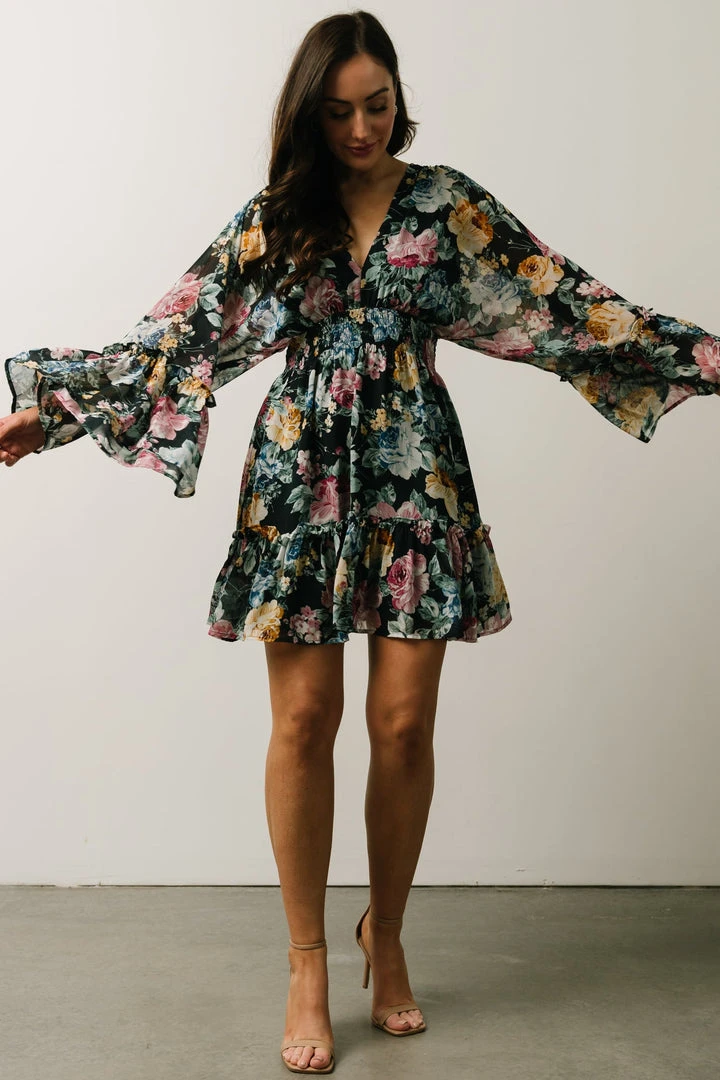 DF Pansy Mini Dress | Black Multi Floral Dresses 5 DF Pansy Mini Dress | Black Multi Floral Dresses