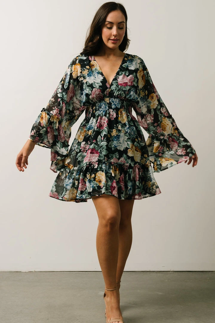 DF Pansy Mini Dress | Black Multi Floral Dresses 7 DF Pansy Mini Dress | Black Multi Floral Dresses
