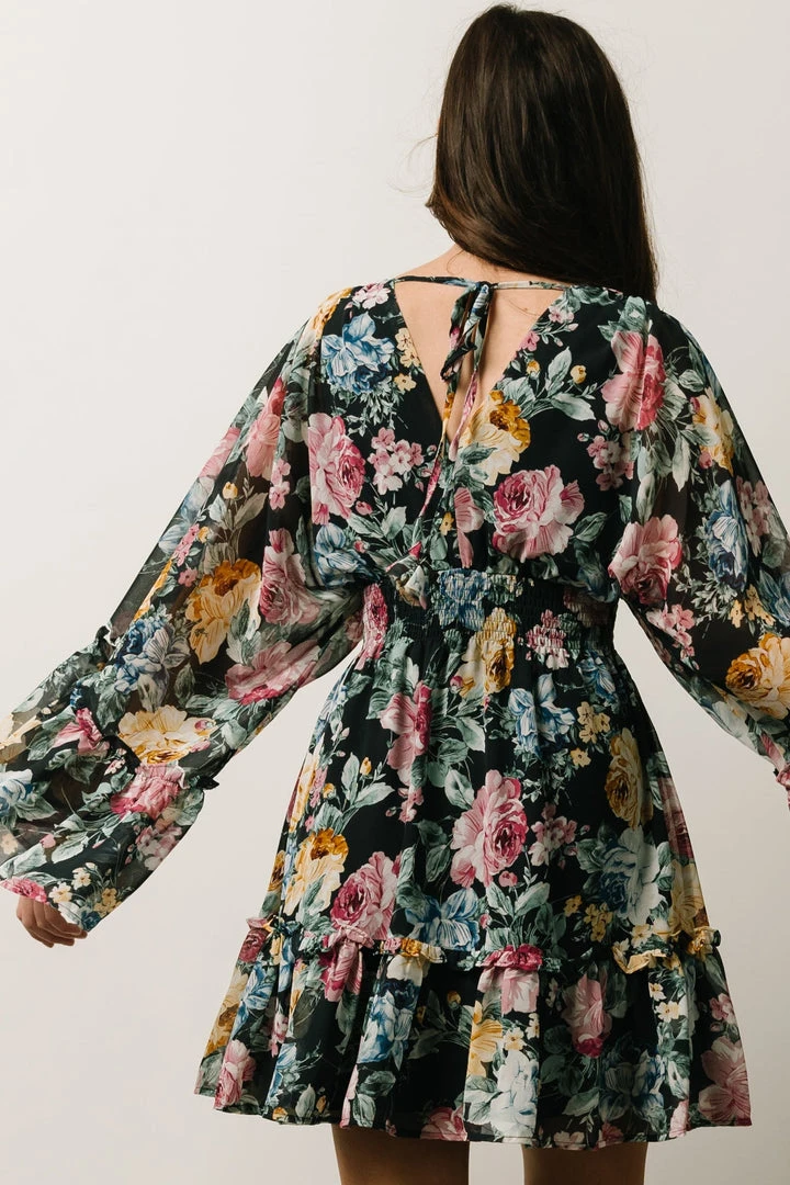 DF Pansy Mini Dress | Black Multi Floral Dresses 4 DF Pansy Mini Dress | Black Multi Floral Dresses