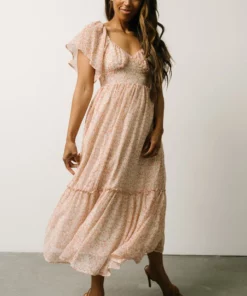 IL Patience Midi Dress | Pink + Off White Print Dresses