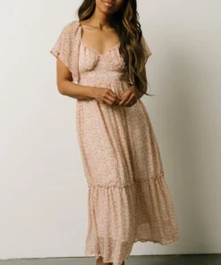 IL Patience Midi Dress | Pink + Off White Print Dresses