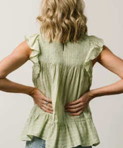 IL Peggy Ruffle Sleeve Top | Light Green Tops
