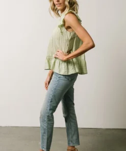 IL Peggy Ruffle Sleeve Top | Light Green Tops